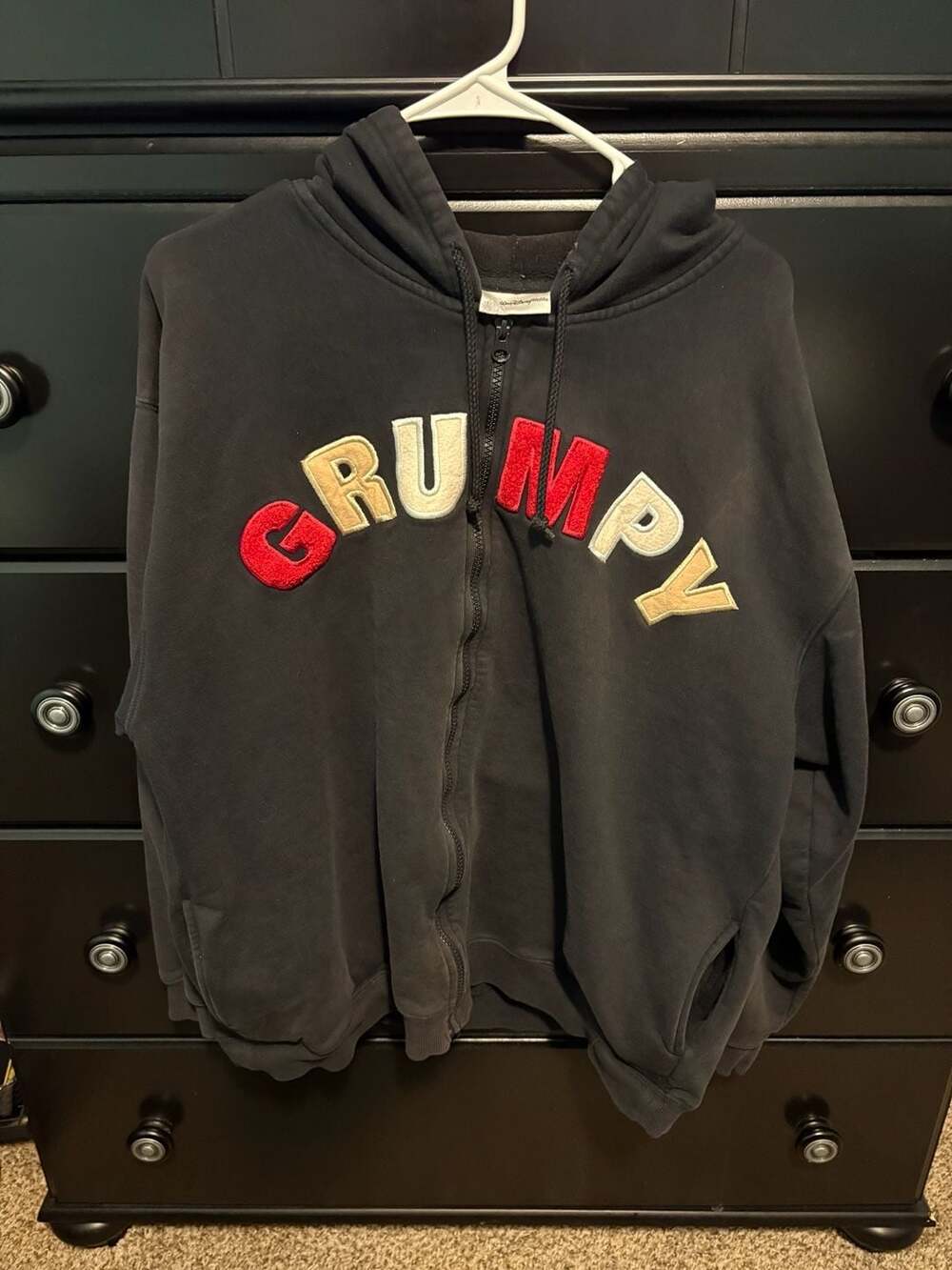 Vintage Walt Disney World Grumpy Embroidered Full Zip Hoodie Black